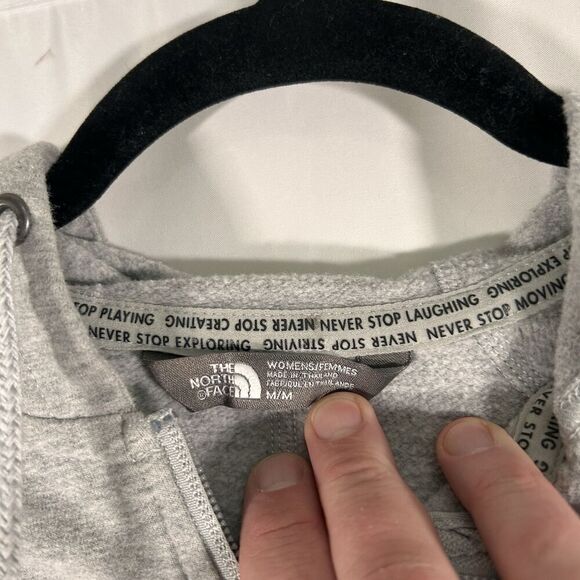 North Face Hoodie Women's Medium Grey Full Zip Drawstring Pockets Cotton Blend - Picture 6 of 8